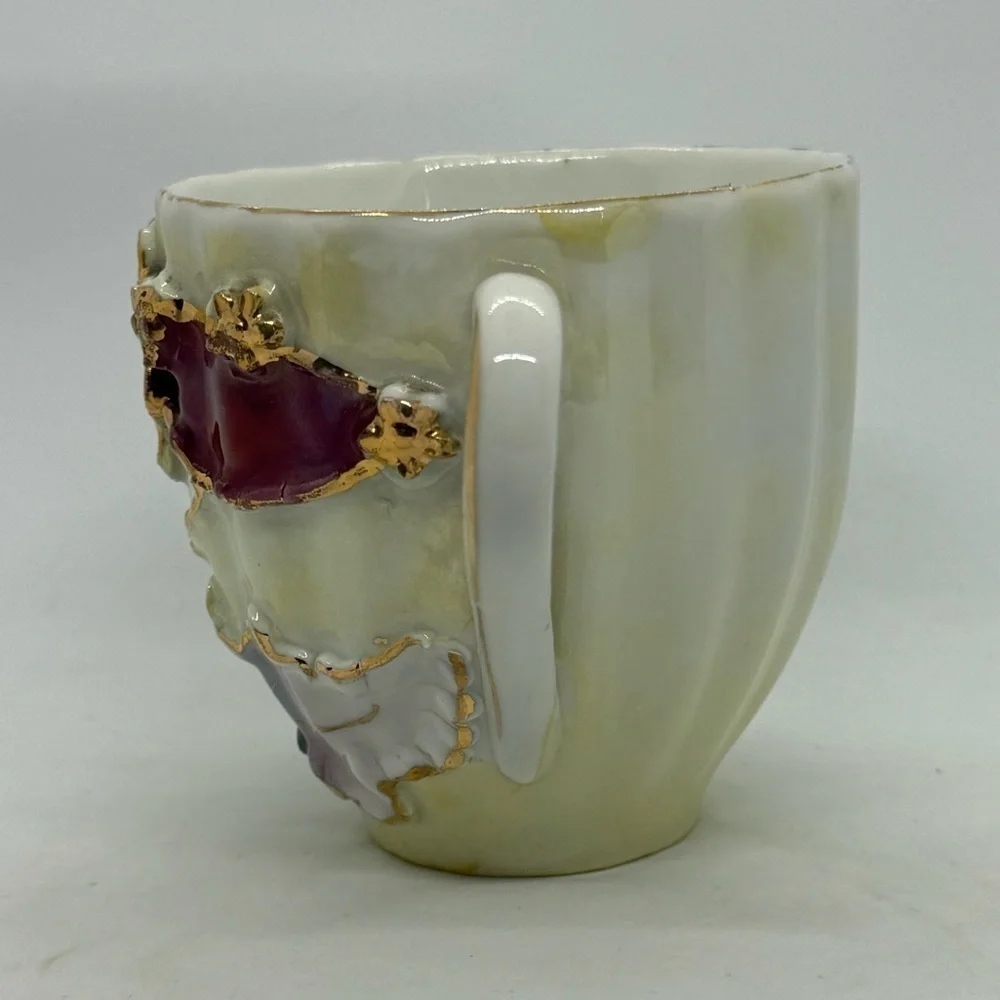 Vintage German.Lusterware Teacup with Ornate Gilt High Relief Floral Design